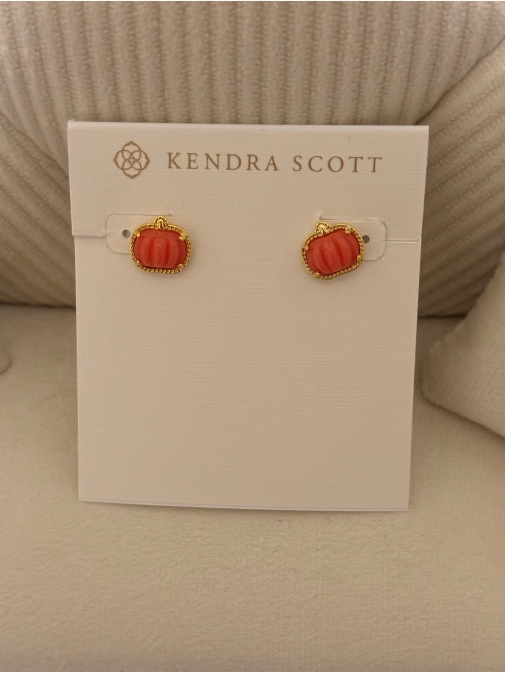 Kendra Scott Kids Coral Pumpkin Stud Earrings with Gold Trim